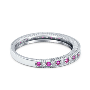 Half Eternity Band Stacking Engagement Ring Simulated Ruby CZ 925 Sterling Silver
